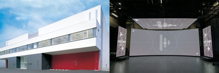 （左）東宝スタジオNo.11ステージ（右）LEDディスプレイ設置イメージ