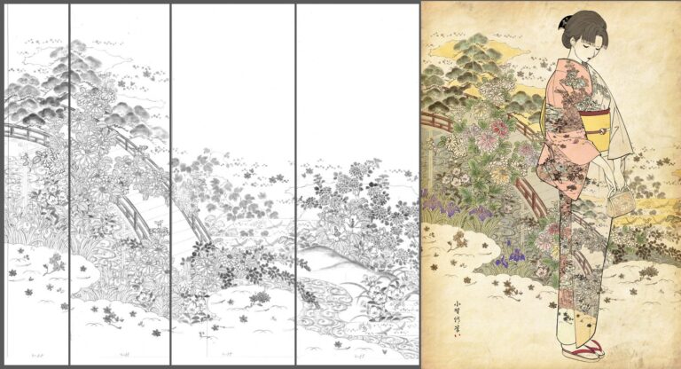 京友禅のデザイン画『草稿』とイラストレーターが生み出す、新たなコラボレーションNFT作品を発表。時代が経ても変わらず心に響く伝統工芸美が、デジタル技術と日本のコンテンツ文化とともに現代に輝く。