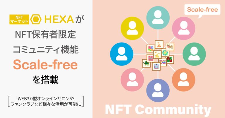 NFTマーケットのHEXA（ヘキサ）がNFT保有者限定コミュニティ機能「Scale-free」を搭載！WEB3.0型オンラインサロンやファンクラブなど様々な活用が可能に