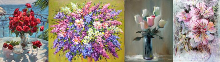 左からAnechka／Irina Mask／J.Lu／RAMZI（敬称略）のフラワーアート作品