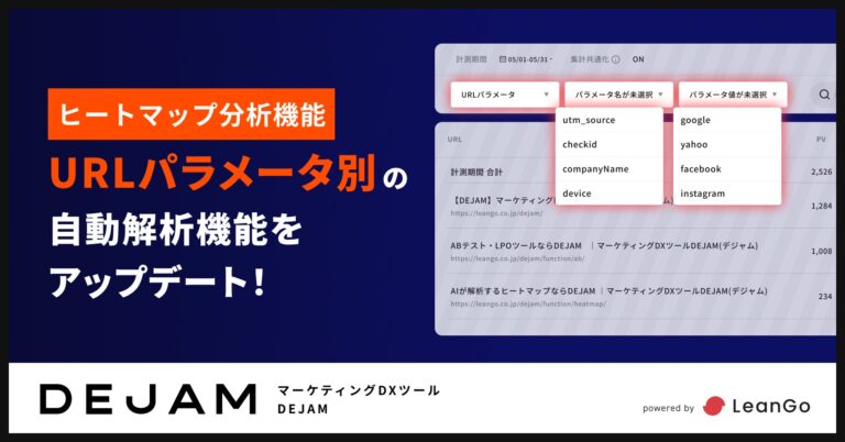 LeanGo、作業時間を大幅削減「ヒートマップ分析URLパラメータ別の自動解析」機能のアップデートでマーケティングDXツール「DEJAM」の生産性向上