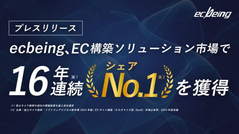 ecbeing、フルカスタマイザブルなECプラットフォームで16年連続国内シェアNo.1獲得！カスタマイズ型SaaS市場を牽引